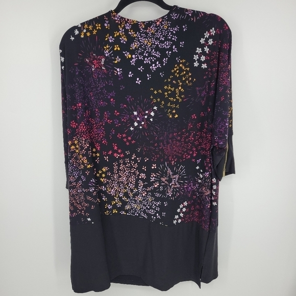 Woman Within Black Floral Stretchy Tunic With 3/4 Zip Sleeves Size 24 - Picture 4 of 12